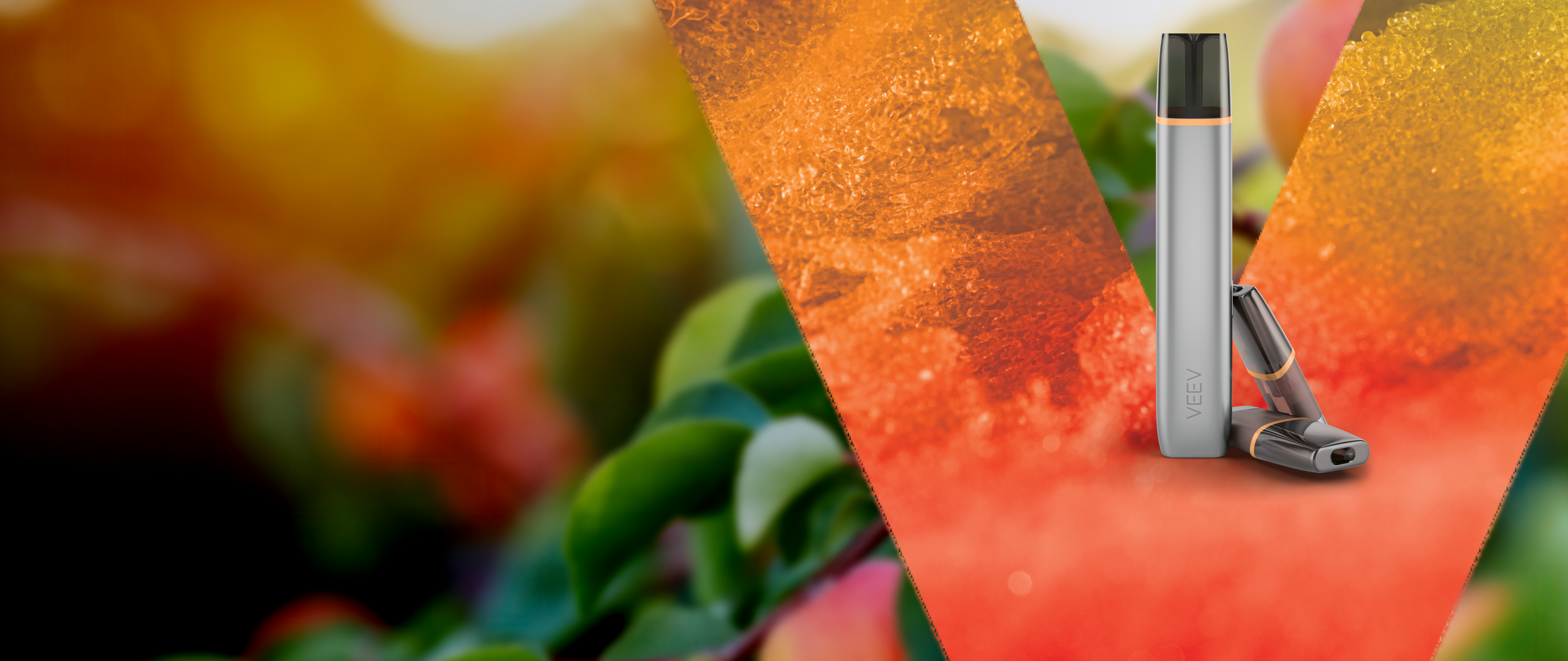 VEEV ONE pods on colourful V background 